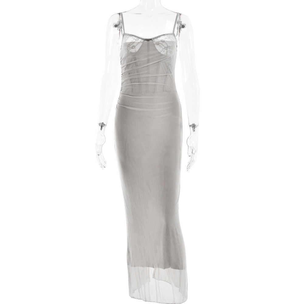 Langes Netzkleid mit Tube-Top von Fudus
