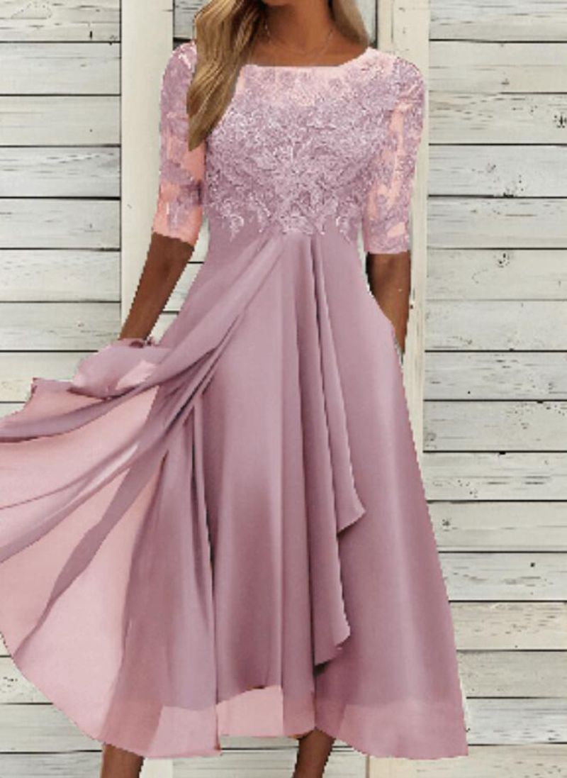 Damenkleid aus Chiffon mit Stickerei, Spitze und Aussparungen von Fudus