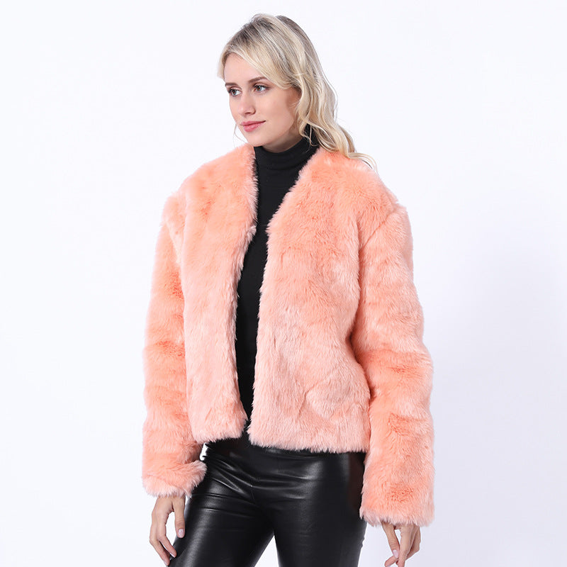 Damen Kurze Kunstpelzjacke mit modernem Schnitt und breit geschnittenen Ärmeln Amawinc