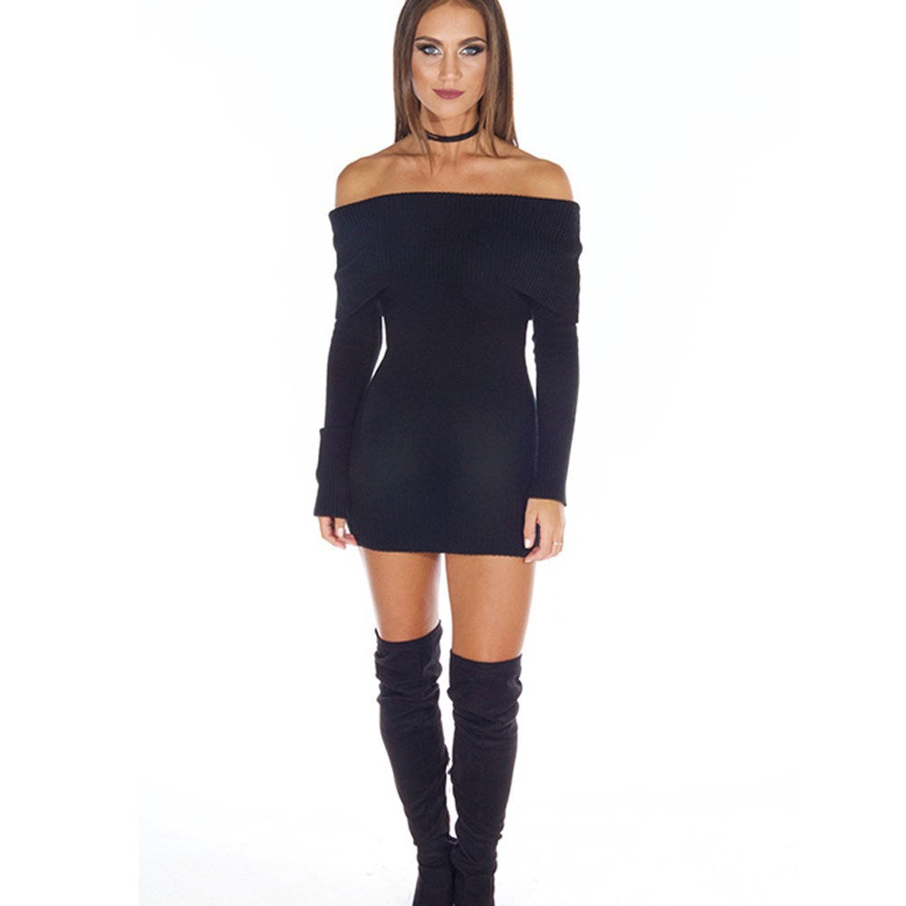 Damen Off-Shoulder Strickkleid mit Figurbetontem Schnitt und Raffungen Amawinc