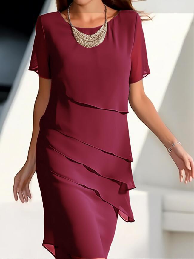 Chiffon Damenkleid von Fudus mit Patchwork und Rundhalsausschnitt