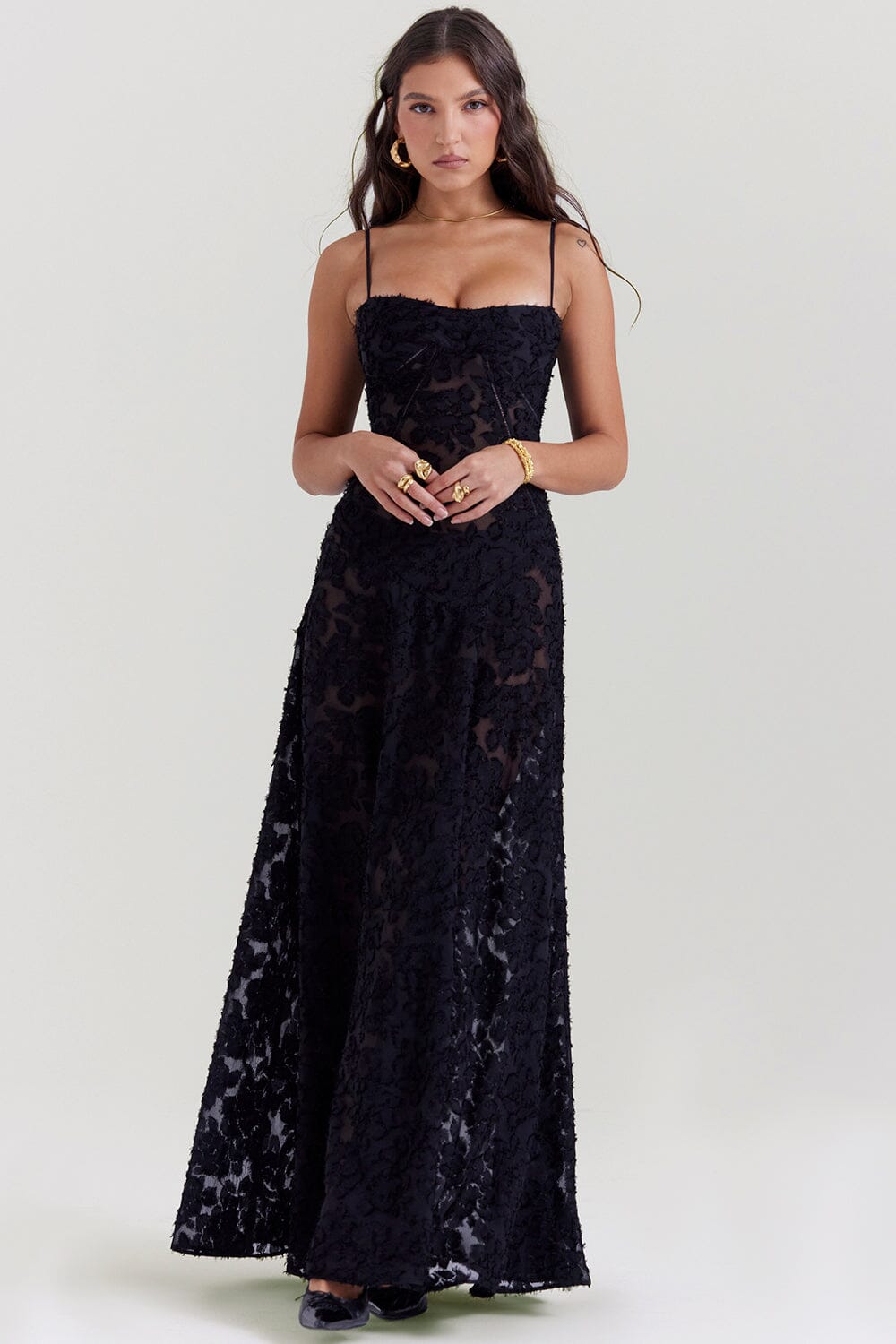 Robe Maxi Femme Slim Fit Chiffon Imprimé Floral Bretelles Spaghetti Amawinc Pour Toutes Occasions