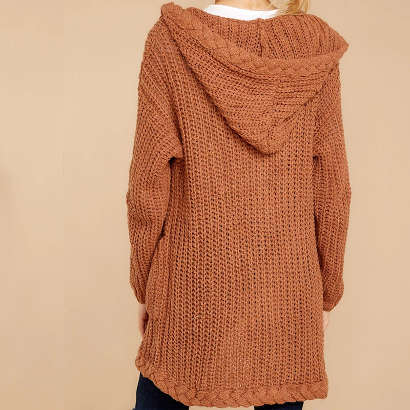 Damen Grobstrickjacke mit Kapuze und praktischen Taschen Amawinc