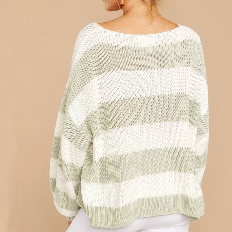 Damen Oversized Strickpullover mit modernem Streifenmuster und lockerer Passform Amawinc
