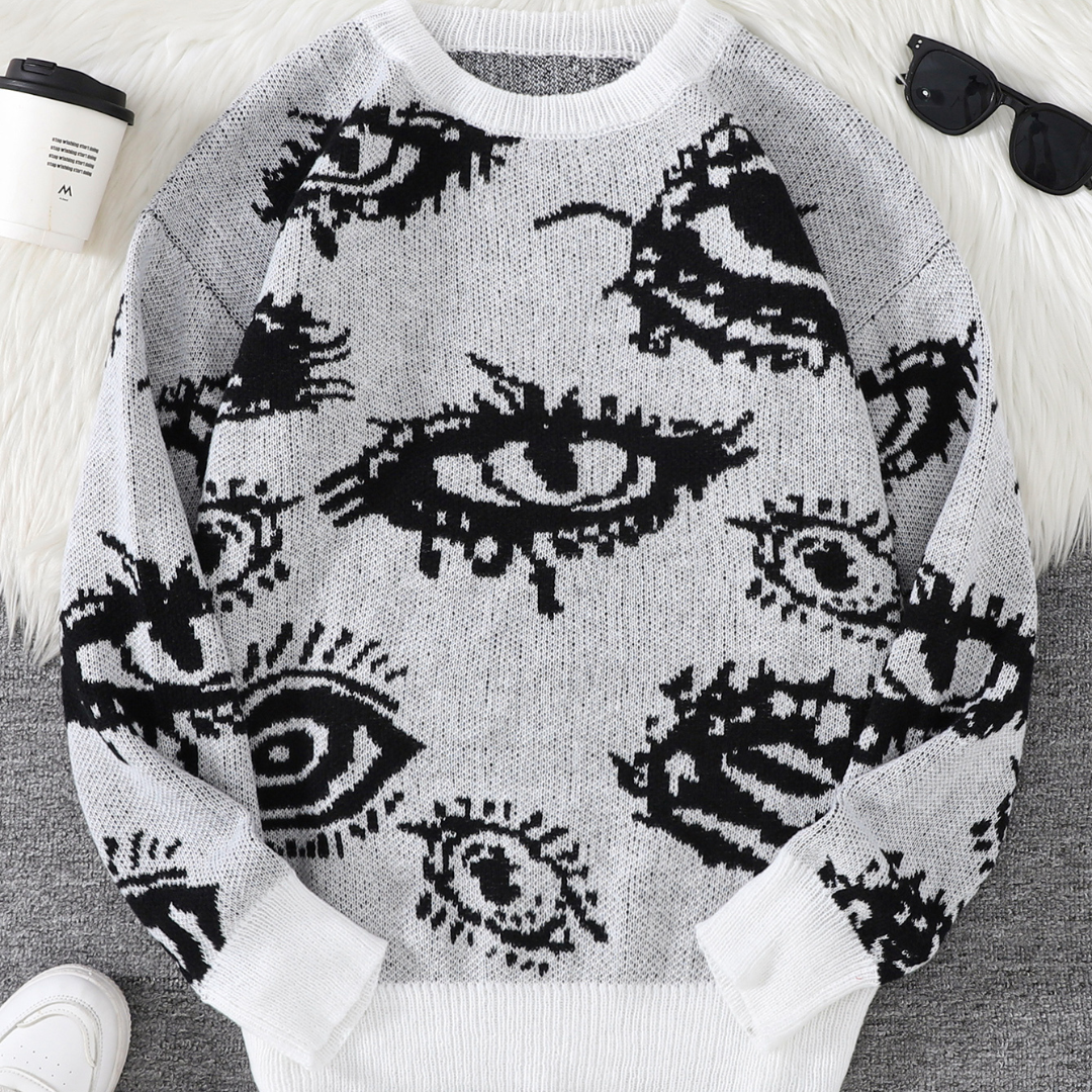 Pull Décontracté Jacquard Œil Abstrait Léger Confortable Pour Port Quotidien Polyvalent