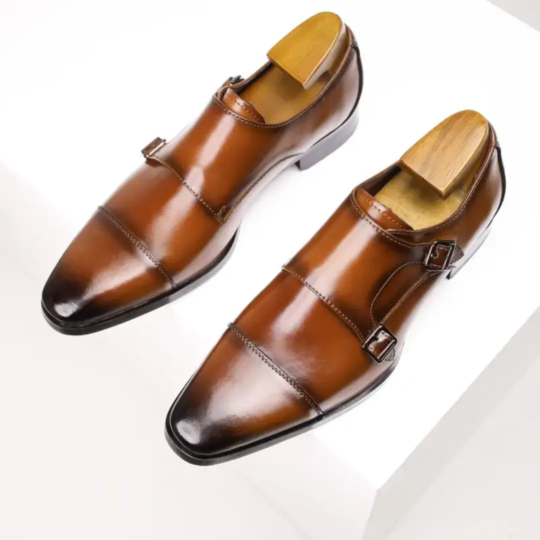 Chaussures Habillées Riccardo Milano Boucle Double Monk Strap Pour Homme En Cuir Premium Confort Quotidien