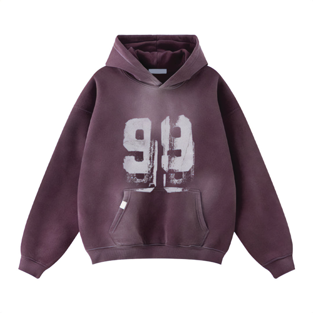 Sweat À Capuche Code 99 En Coton Lourd Garment Dyed Avec Impression Usée 99 Poche À La Taille Coupe Ample