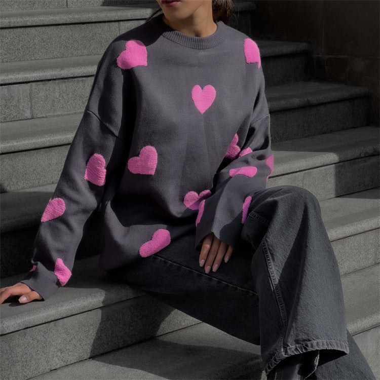 Pull Tricot Femme Oversize Motif Coeur Manche Longue Décontracté Amawinc Nordisk Flair