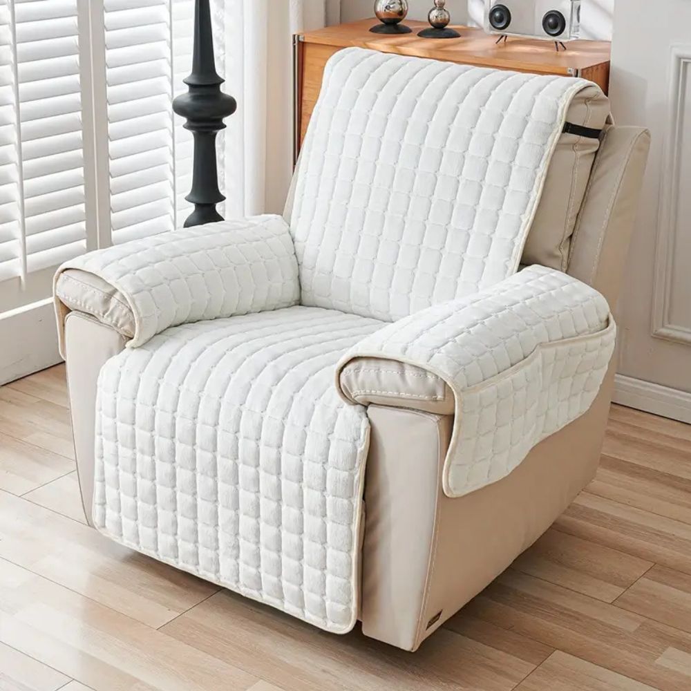 Housse Pour Fauteuil Inclinable Avec Texture Grille Pelucheuse Et Protège Bras Antidérapants