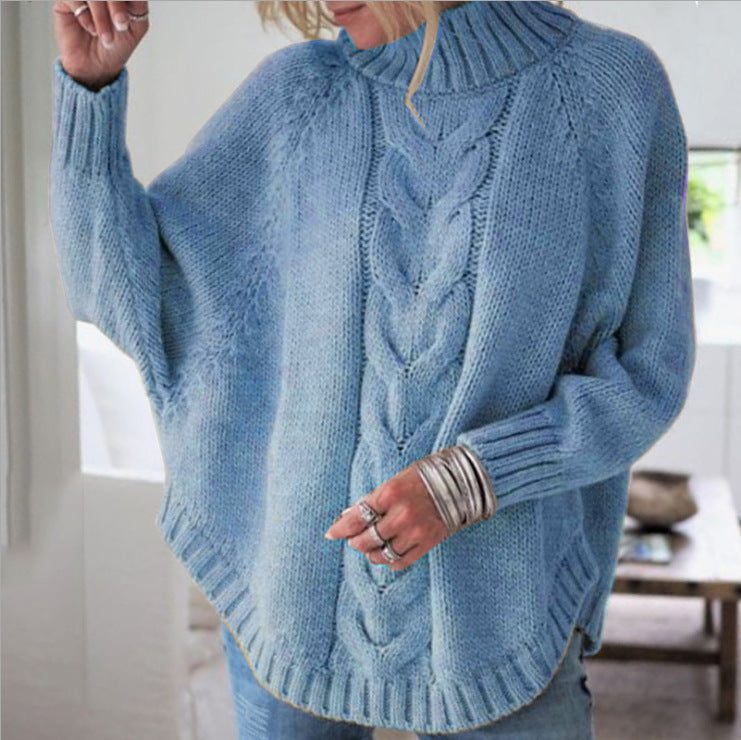 Damen modischer Strickpullover mit Zopfmuster und hohem Kragen Amawinc