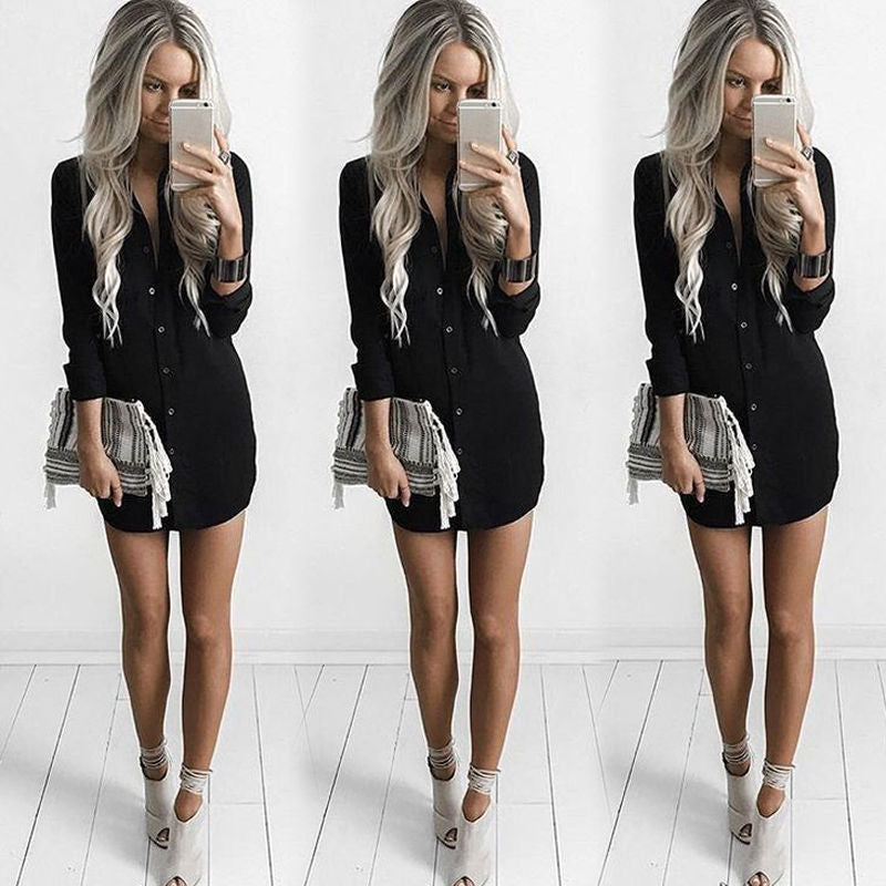 Damen Hemdkleid mit seitlichen Schlitzen und elegantem Kragen Amawinc