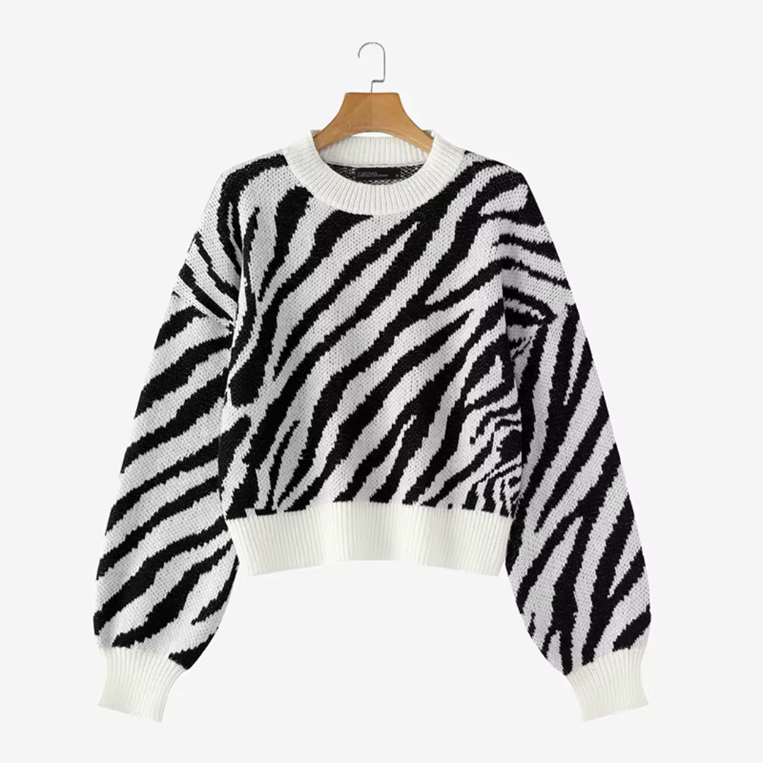 Pull Tricot Rayé Livia À Motif Zèbre Oversize Doux Et Respirant Coupe Décontractée Élégante