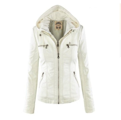Veste Femme En Simili Cuir Capuche Amovible Coupe Moderne Poches Pratiques Décontracté Élégant Automne Hiver