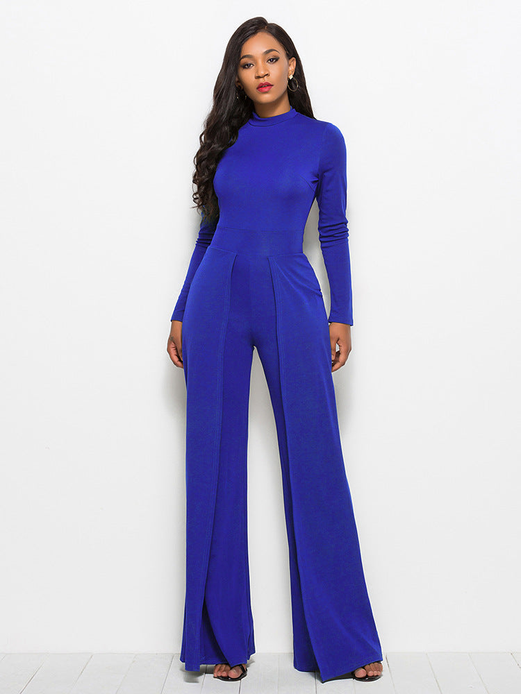 Damen Eleganter und fließender Jumpsuit mit langen Ärmeln Amawinc
