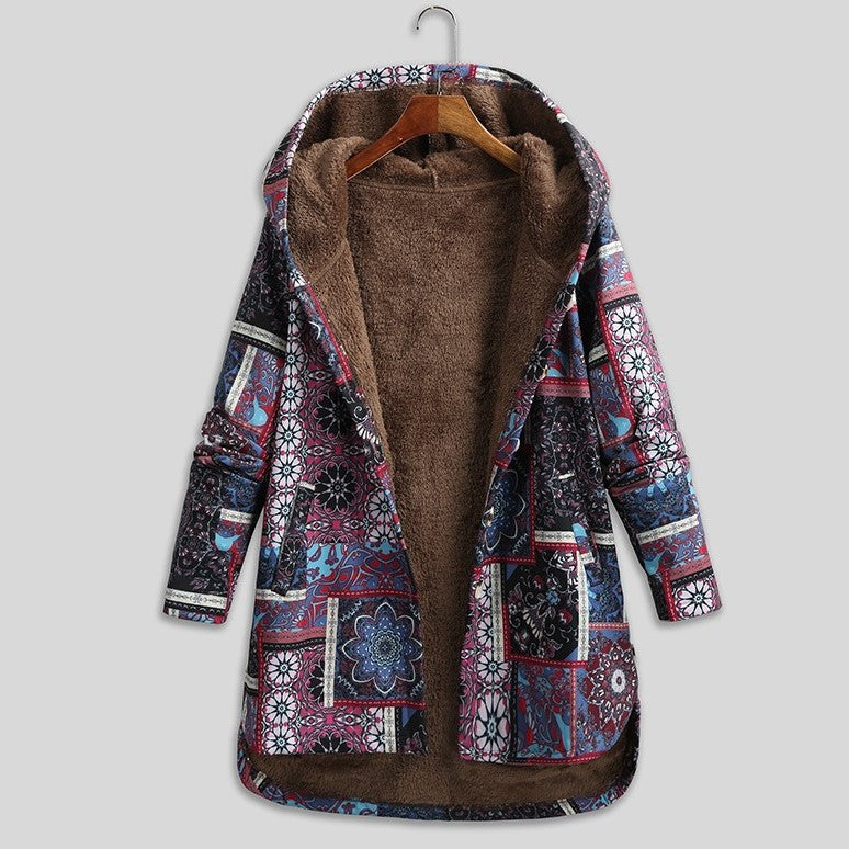 Baumwolljacke mit Kapuze und ethnischem Blumenmuster (Calanthe)