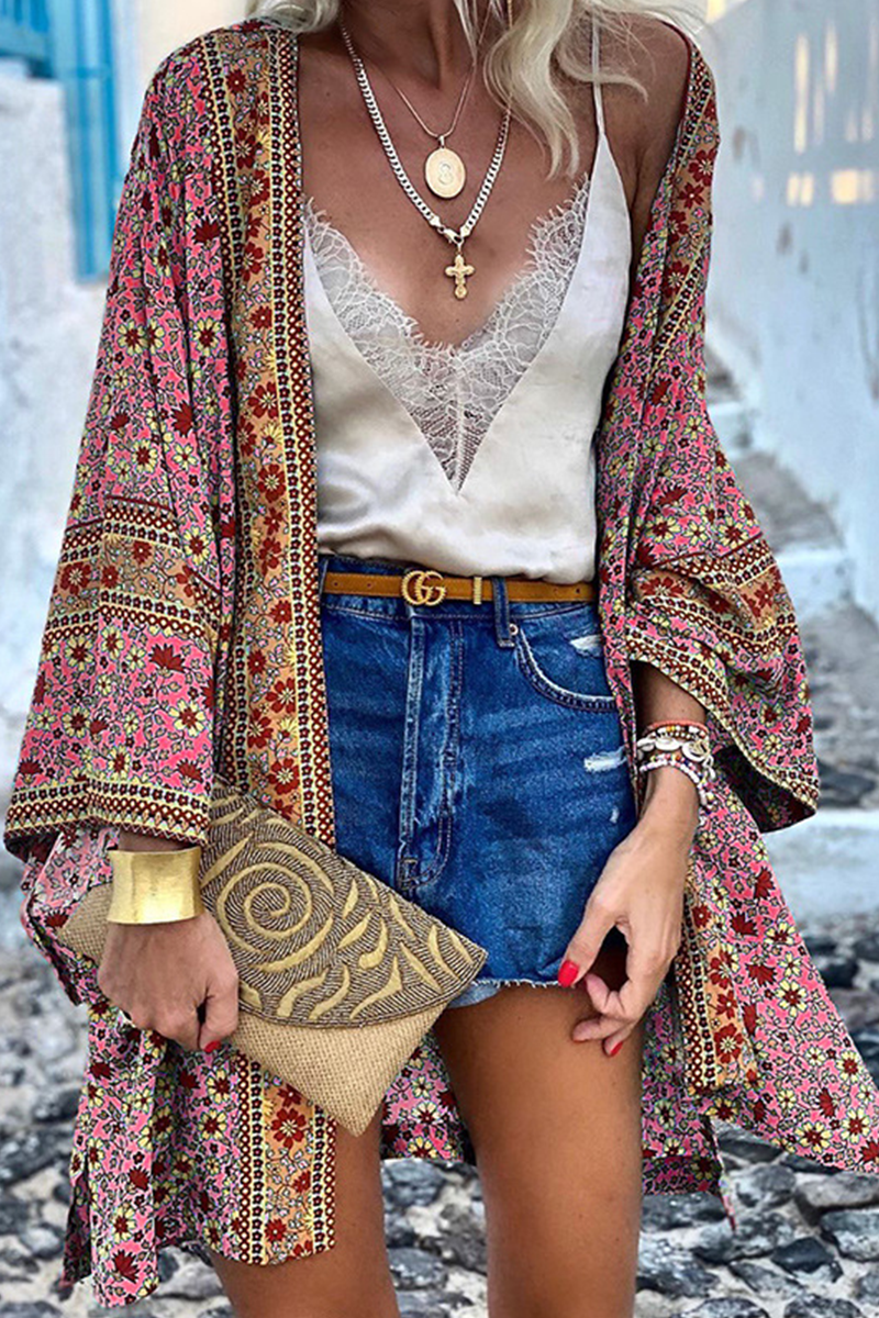 Cardigan Kimono Amawinc Femme Léger et Aérien Motif Bohème Manches Amples et Fluides pour Printemps Été