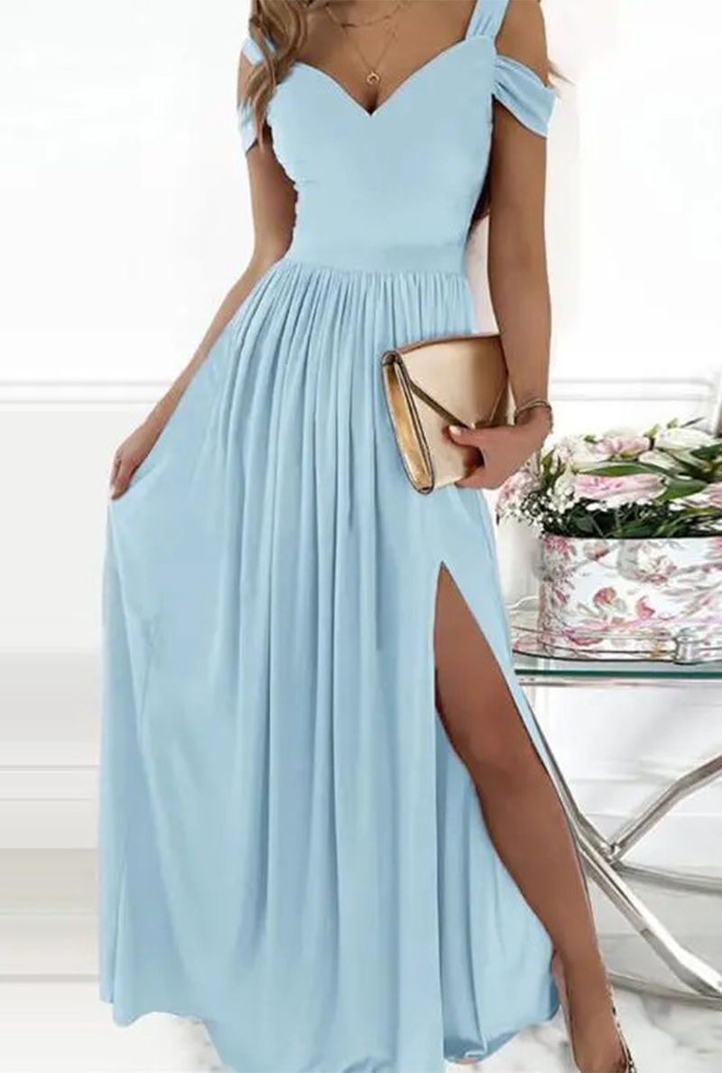 Robe De Soirée Pour Femme Amawinc Épaule Nue Décolleté En V Fente Élégante Jupe Fluide Longue