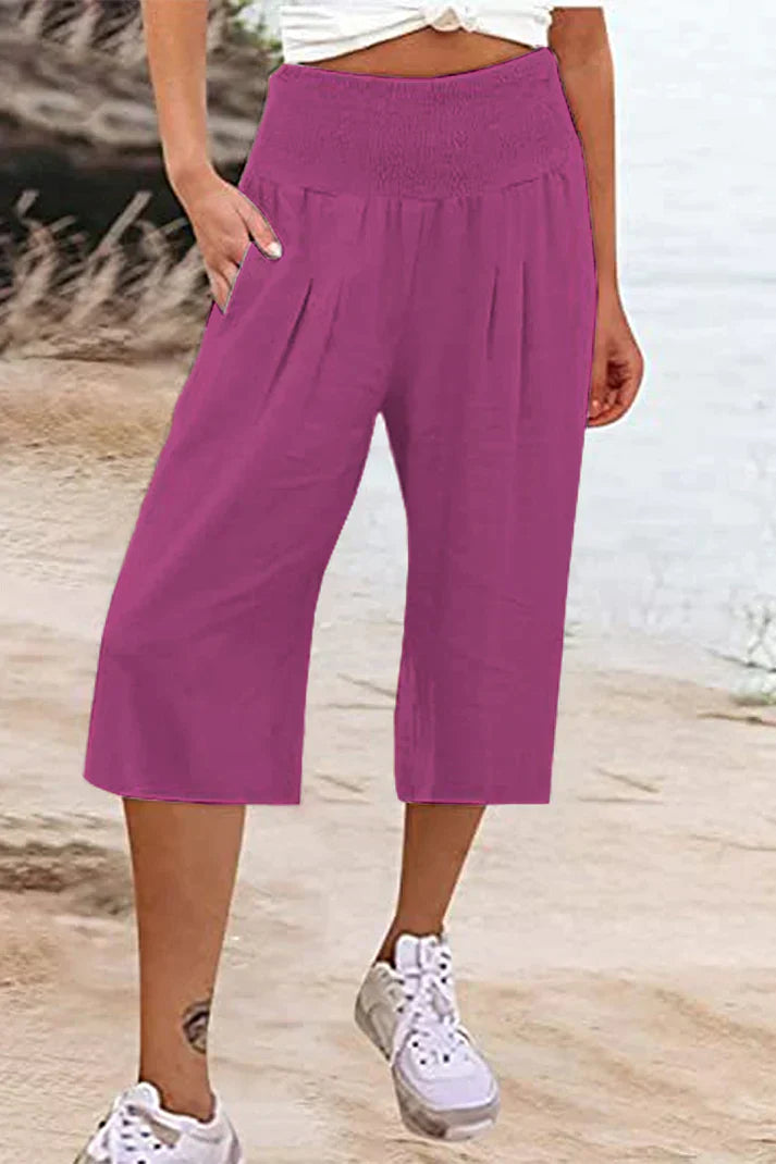 Amelyn – Weite, unifarbene Hose mit hoher Taille, mittellang