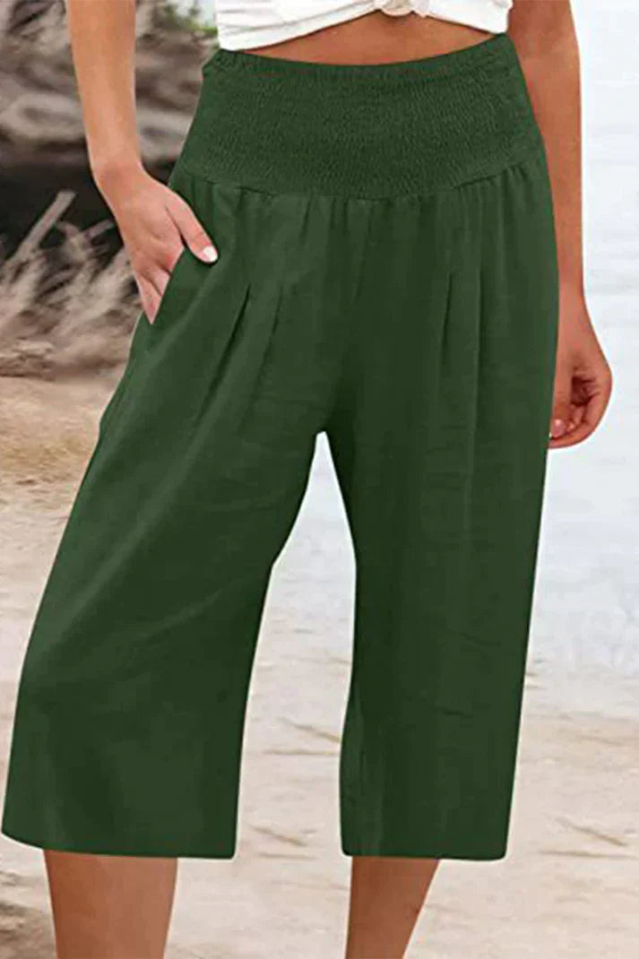 Amelyn – Weite, unifarbene Hose mit hoher Taille, mittellang