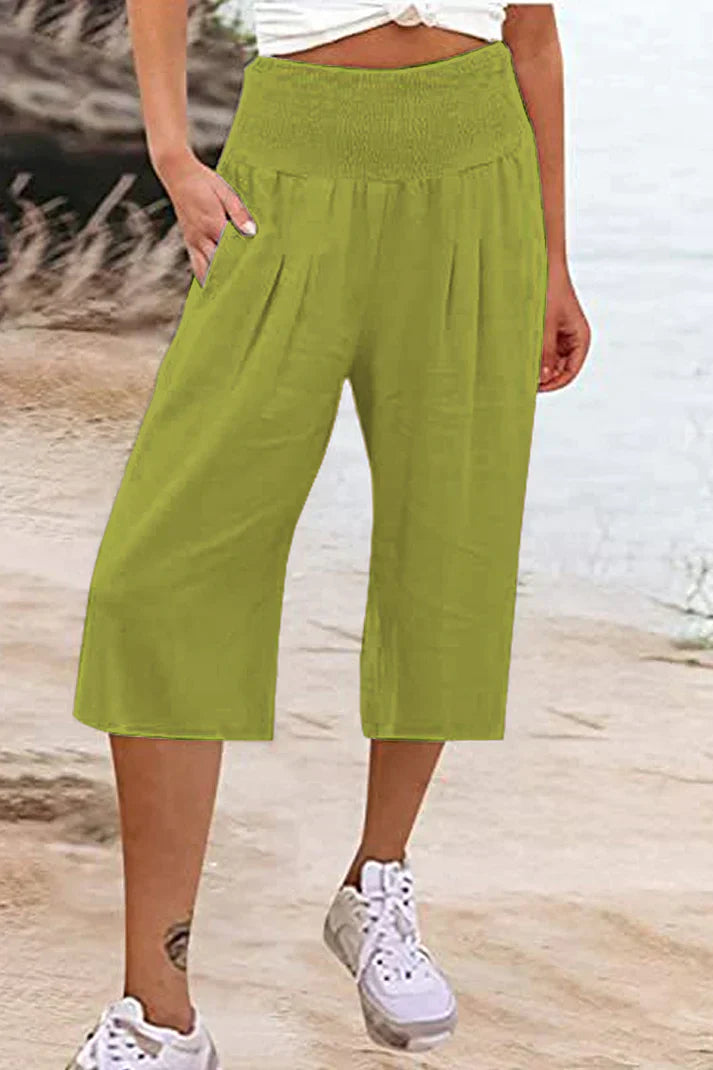 Amelyn – Weite, unifarbene Hose mit hoher Taille, mittellang