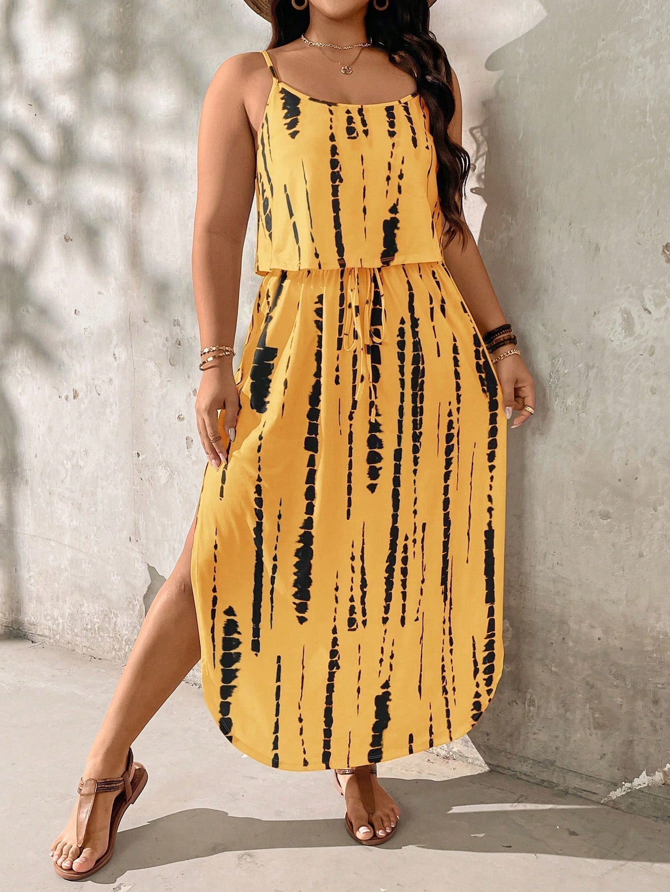Alina Ensemble Été Taille Plus Robe Midi Tie Dye Confort Léger Élégante Pour Les Jours Chauds