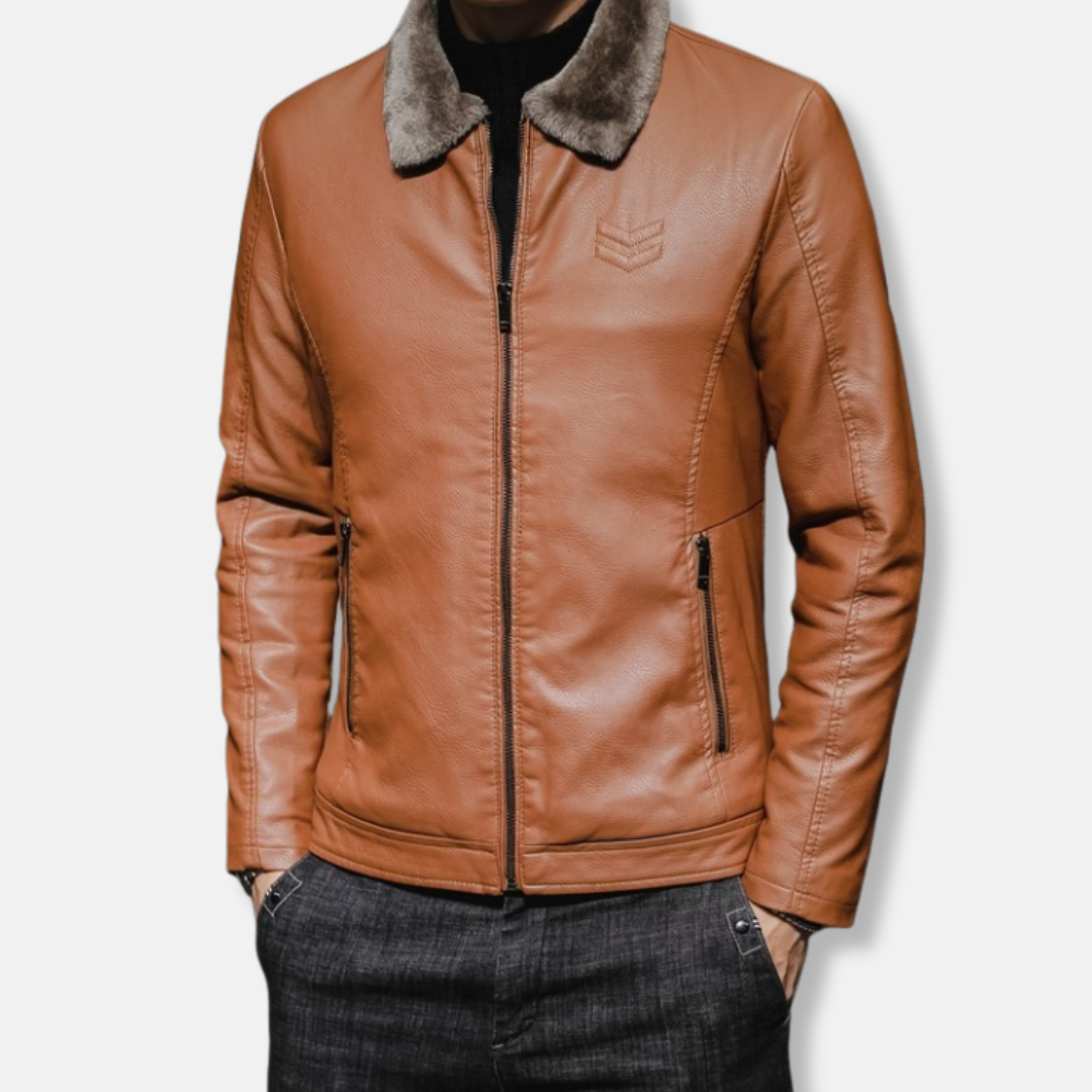 Veste Homme En Faux Cuir Avec Col À Revers Zip Complet Mi Longue Polyvalente Style Classique