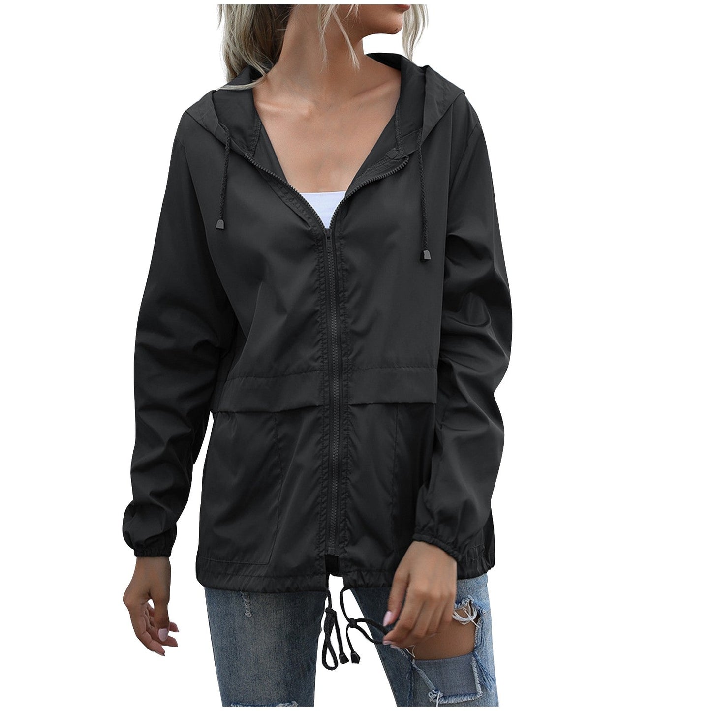 Nicole Veste Coupe Vent Décontractée À Capuche Pour Femme Fermeture Éclair Polyvalente