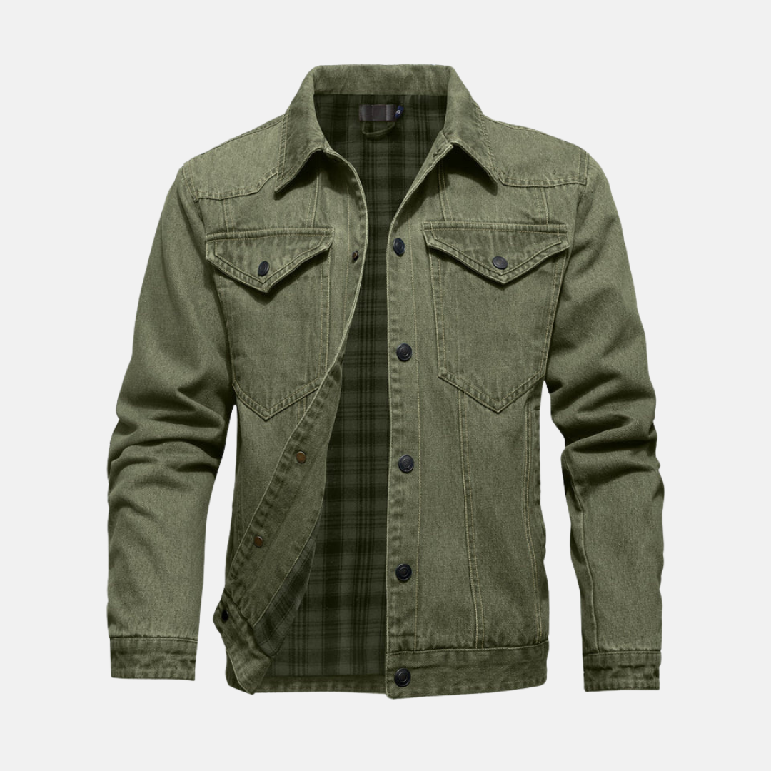 Veste En Jean Pour Homme Décontractée À Boutons Devant Longueur Hip Avec Poches Poitrine Et Doublure Flanelle Amawinc