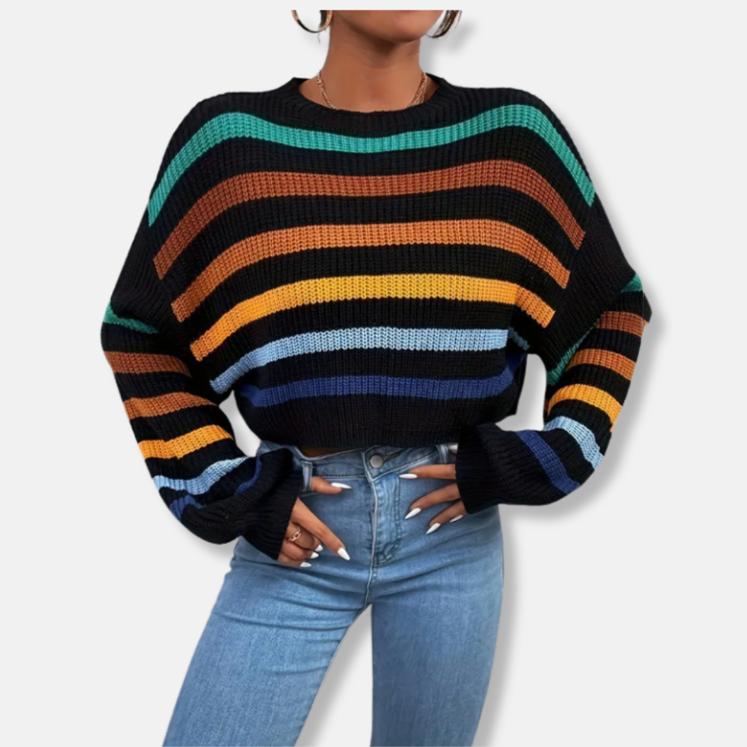 Pull Femme Oversize En Tricot Col Rond Rayé Manches Longues Casual Confortable Doux Nordic Flair