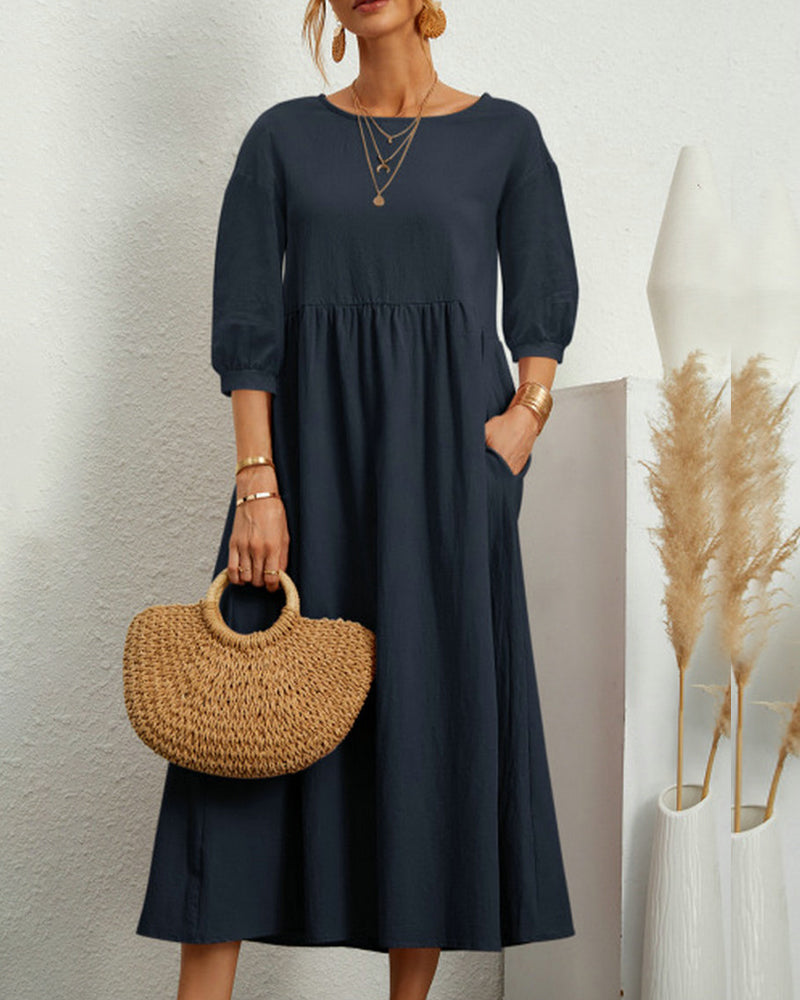 Midikleid mit 3/4-langen, ballonartigen Ärmeln und figurbetontem Schnitt