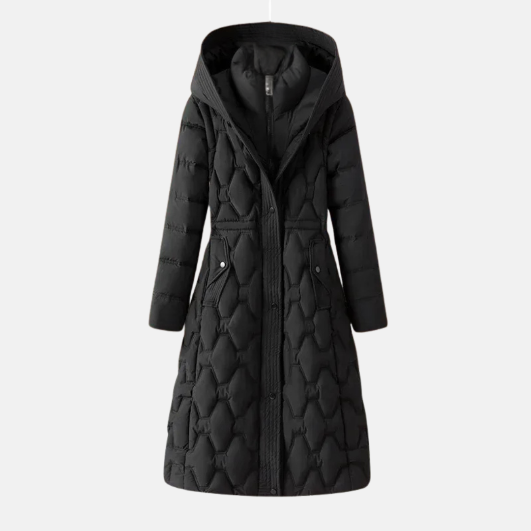Veste Longue Matelassée Pour Femme Cintrée Avec Capuche Fermeture À Pression Isolation Rembourrée Chaude
