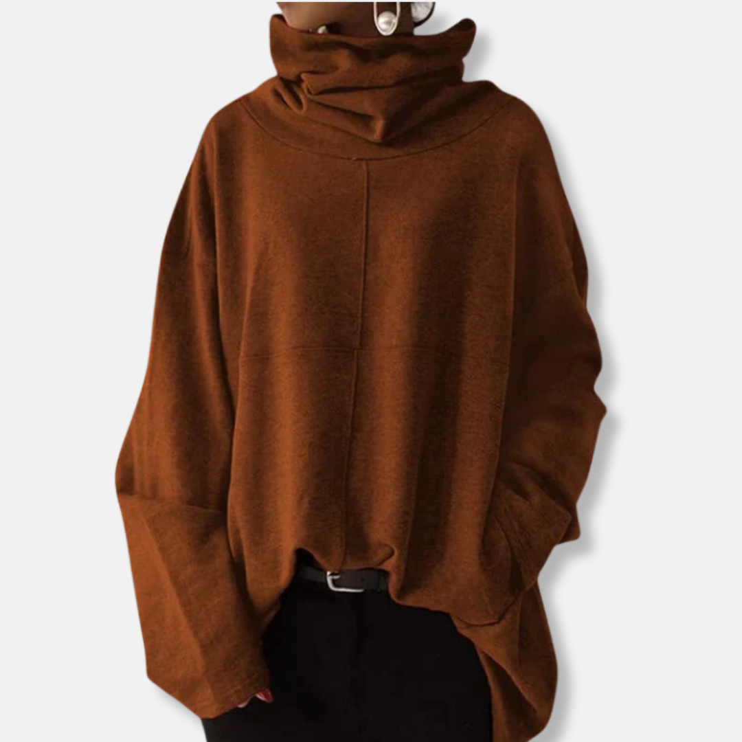 Pull Femme Oversize En Mélange Coton Avec Col Drapé Luxueux Pour Look Décontracté Et Confortable