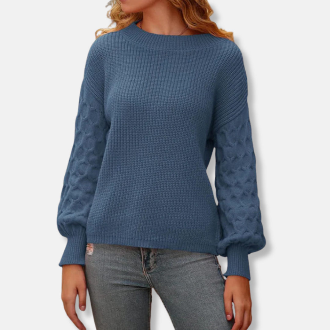 Pull Femme En Maille Décontractée Col Rond Manches Bouffantes Coupe Décontractée Élégante