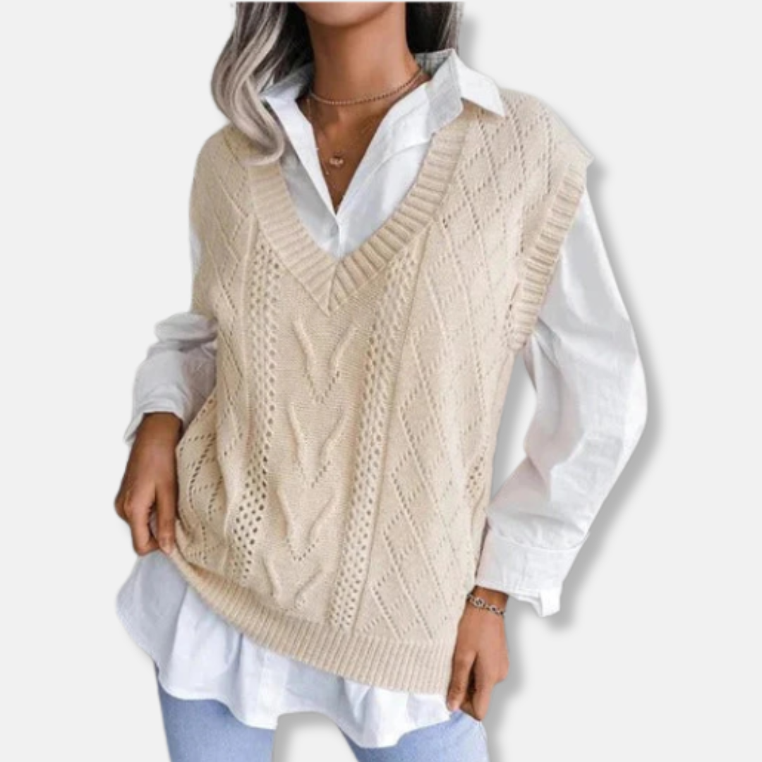 Gilet En Maille Pour Femmes Coupe Décontractée Maille Câble Encolure V Mélange Coton Doux Déclinaison Décontractée