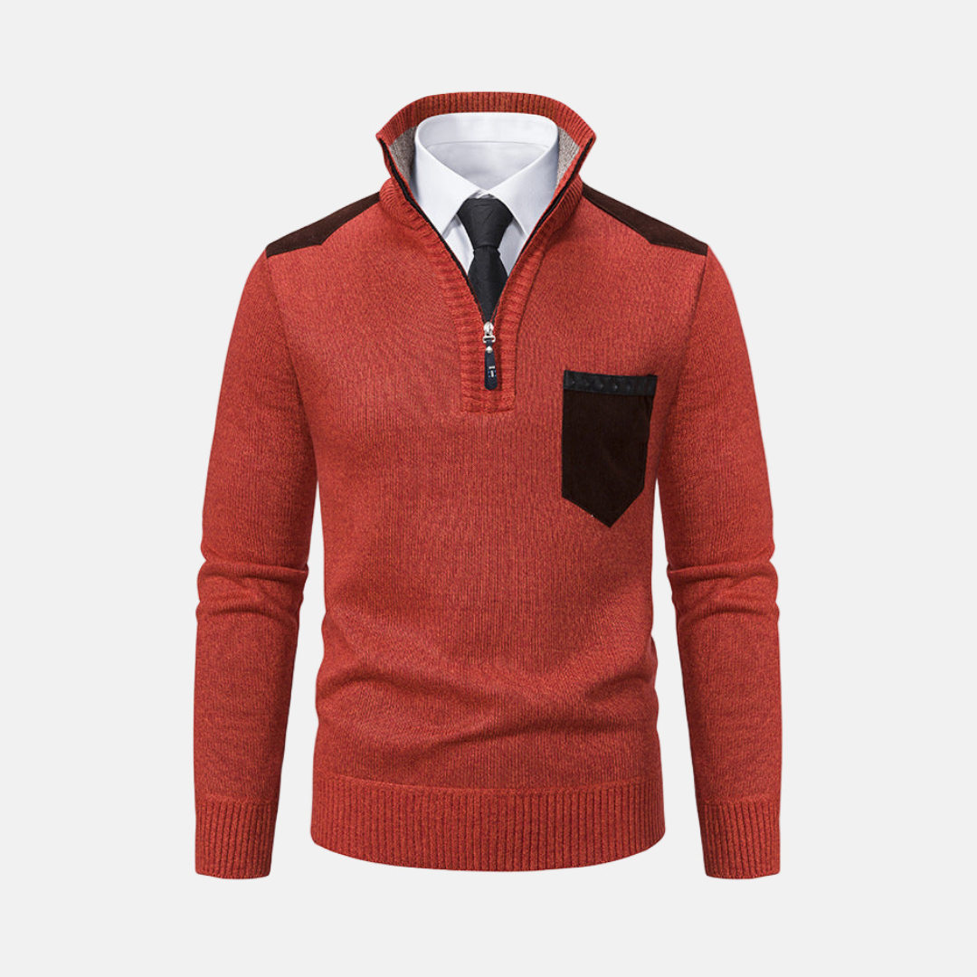 Pull Homme En Maille Mélangée Avec Col Montant Et Zip Partiel Pour Tenue Smart Casual