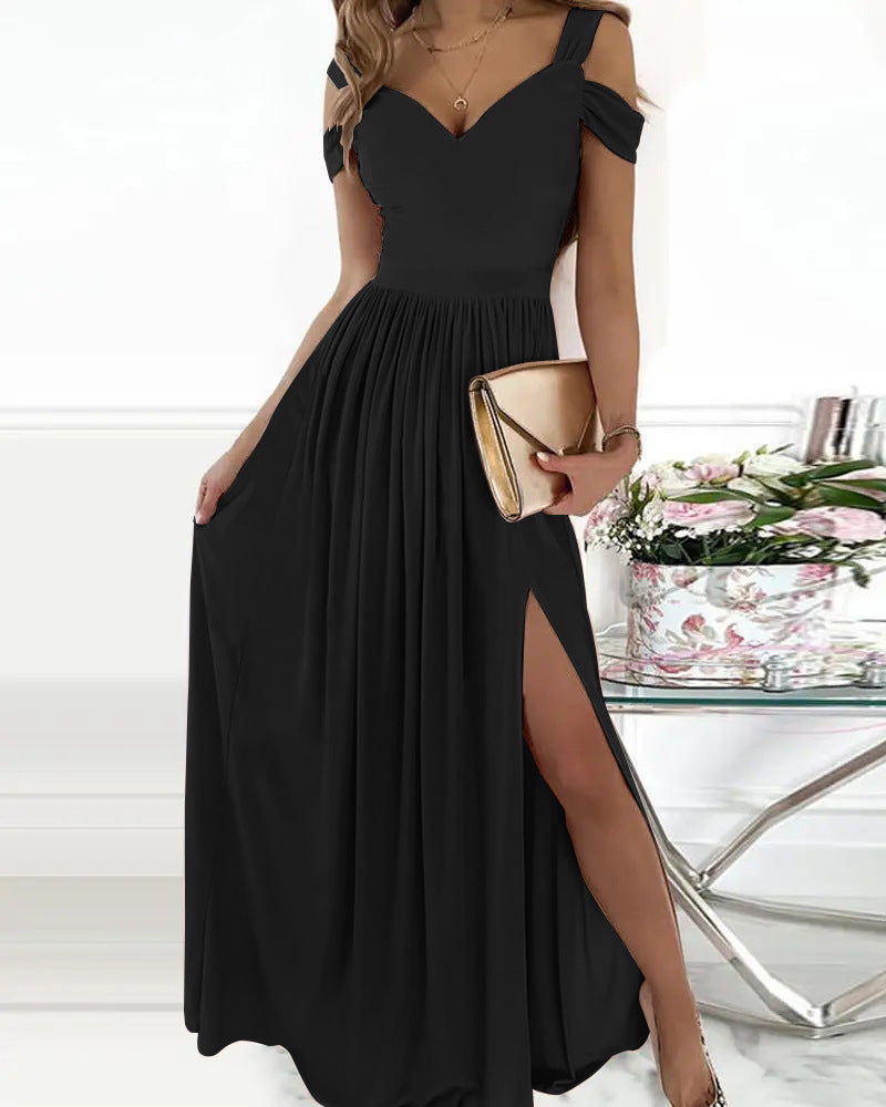 Langes, fließendes Boho-Kleid von Fudus mit Spaghettiträgern und Schlitz