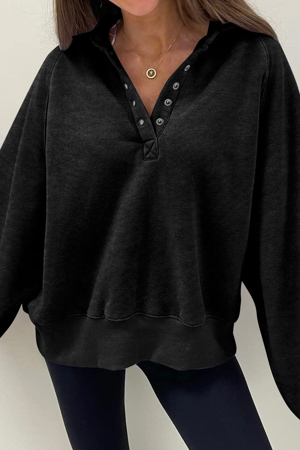 Damen-Oversize-Sweatshirt mit Druckknöpfen von Fudus