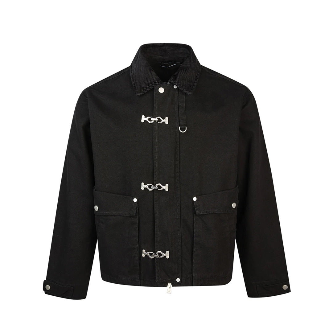 Veste Toile De Coton À Col En Velours Côtelé Avec Fermetures Argentées Et Poches À Rabats À Pression