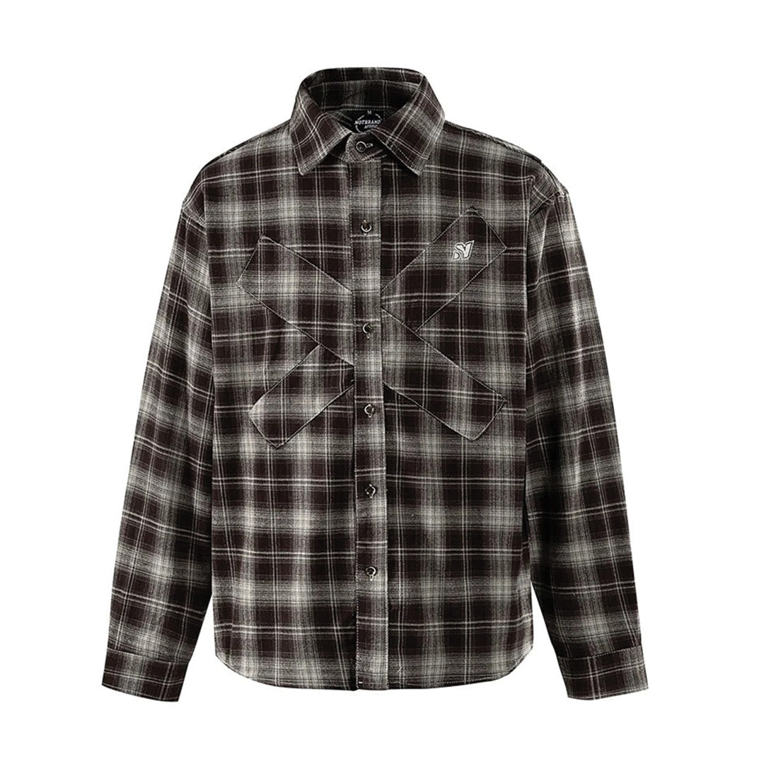 Chemise En Flanelle À Carreaux Doux Avec Empiècements Croisés Au Torse Col Revers Boutons Coupe Décontractée