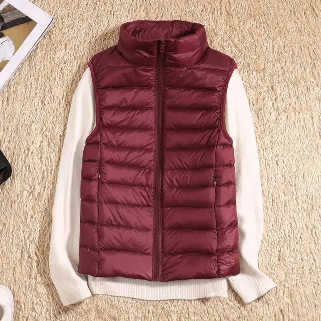 Gilet Duvet Femme Léger Isolé Col Montant Matelassé Avec Fermeture Éclair Pour Temps de Transition