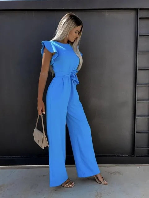 Damen-Jumpsuit mit Gürtel und gerafften Ärmeln