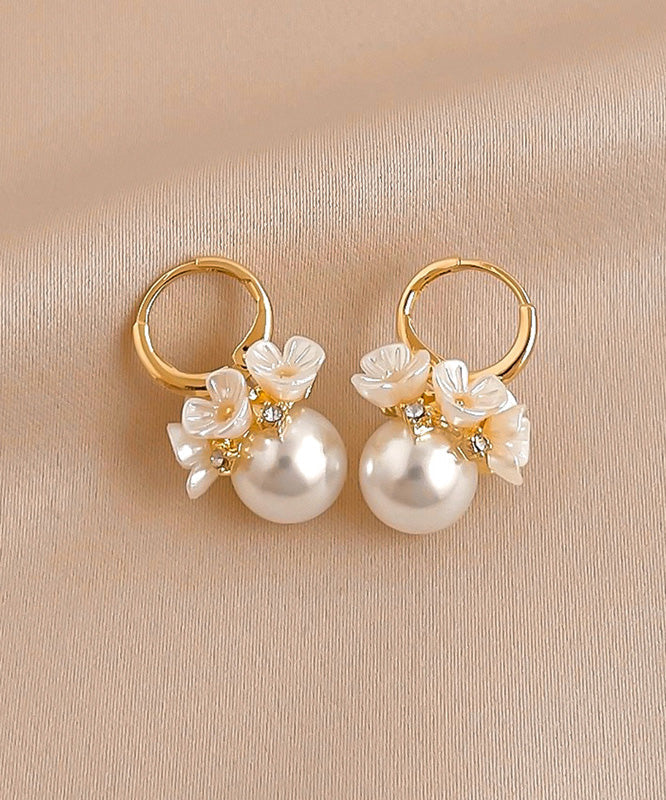 Boucles d'oreilles créoles florales en alliage de cuivre et or, perles de zircone, nouveauté 2025 - Amawinc