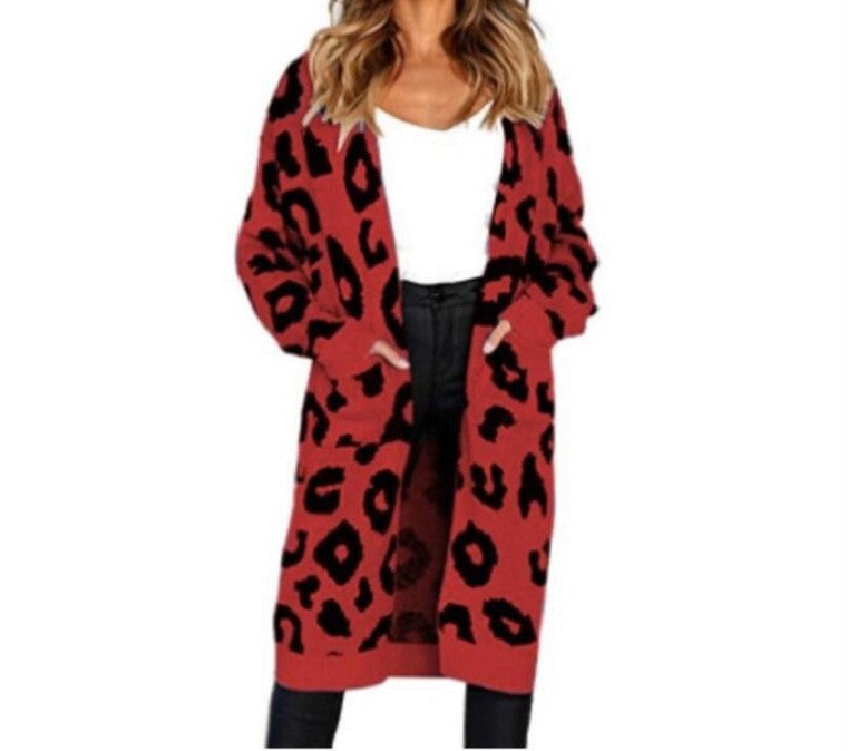 Damen Langstrickjacke mit trendigem Leopardenmuster Amawinc