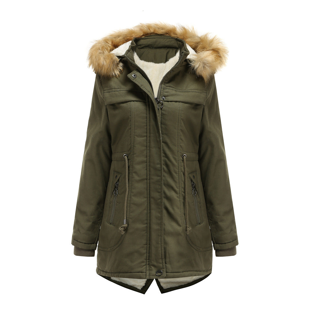 Damen Winterparka mit abnehmbarer Kapuze und Kunstfellbesatz Amawinc
