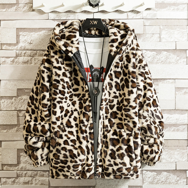 Damen kuschelige Fleecejacke mit Leopardenmuster und Kapuze Amawinc