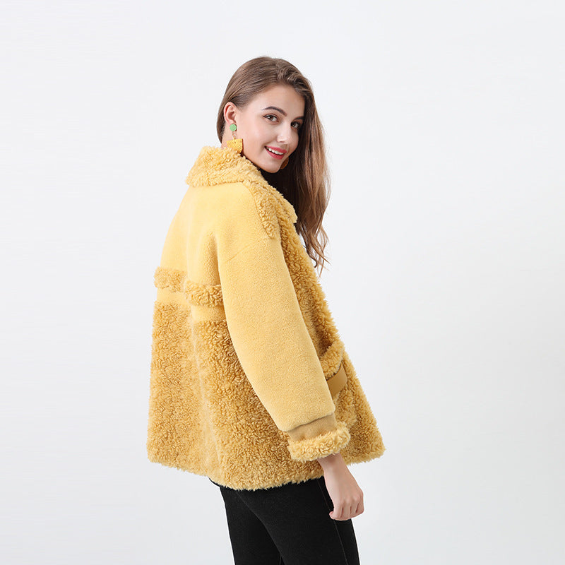 Damen Kuschliger Teddyjacke mit abnehmbaren Bindegürtel Amawinc