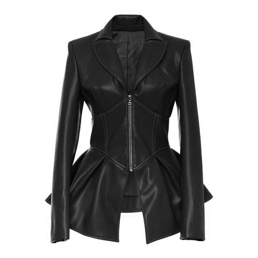 Damen stylische taillierte Echtlederjacke Amawinc