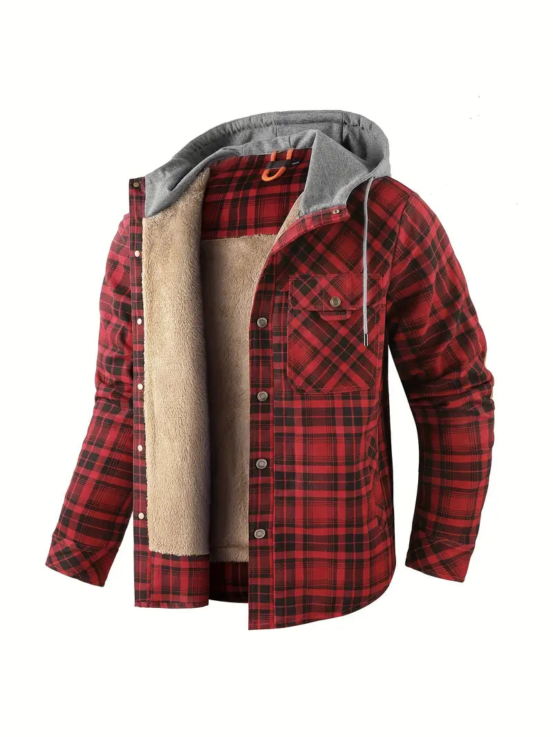 Amawinc Veste À Capuche Wyatt Carreaux Avec Doublure Polaire Confortable Pour Plein Air Toutes Saisons