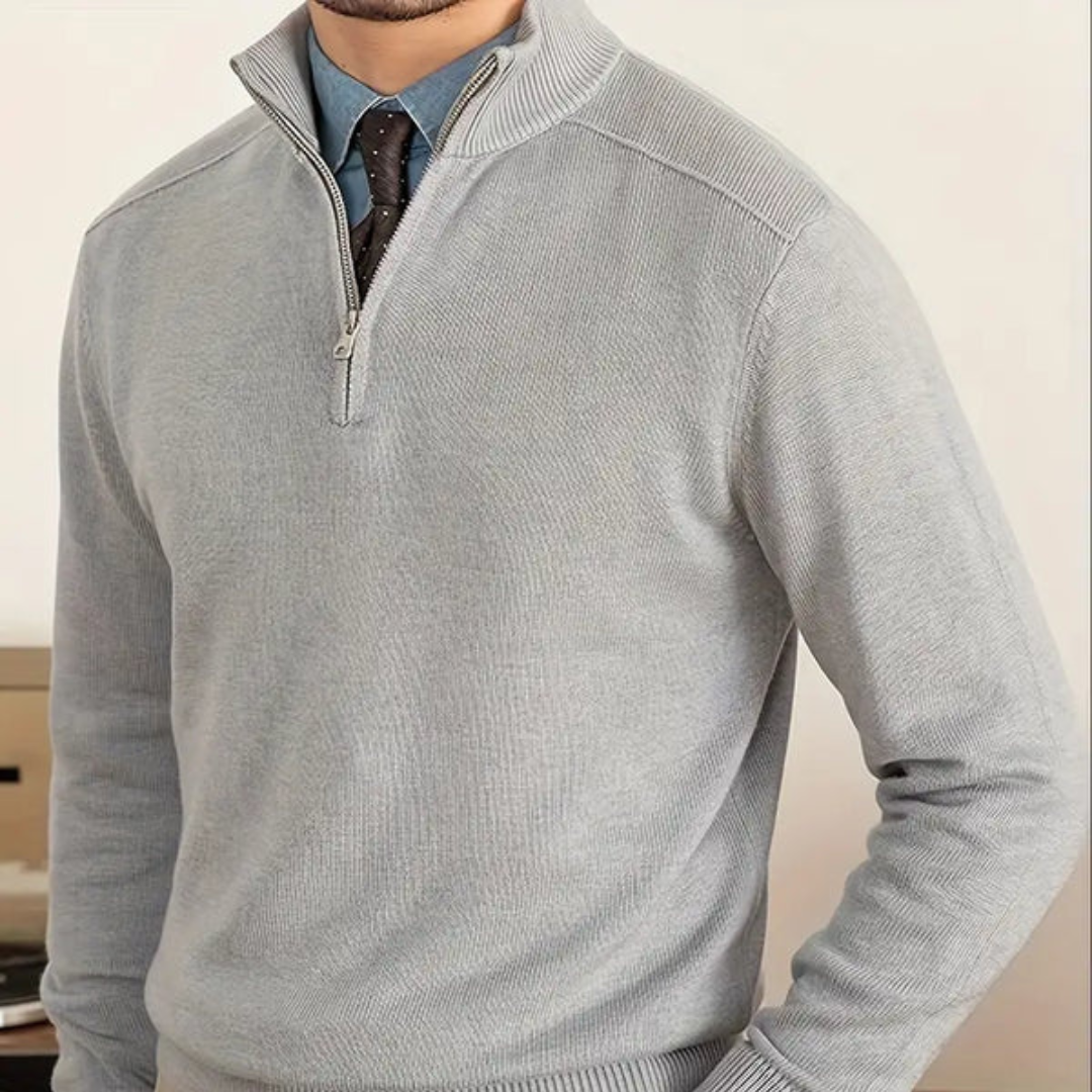 Pull Homme En Coton À Demi Fermeture Éclair Coupe Regular Avec Bord Côtelé Pour Style Décontracté Chic
