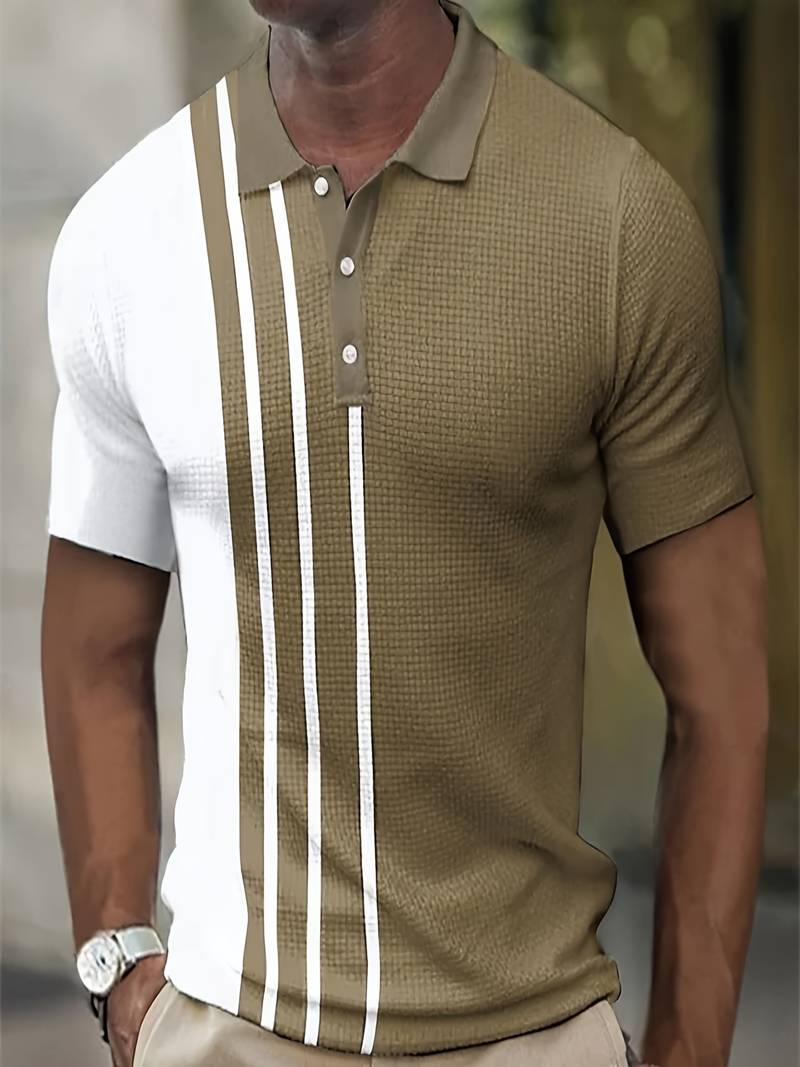 Polo Homme À Rayures Avec Col Classique Manches Courtes Respirant Léger Deux Tons Noir Et Blanc